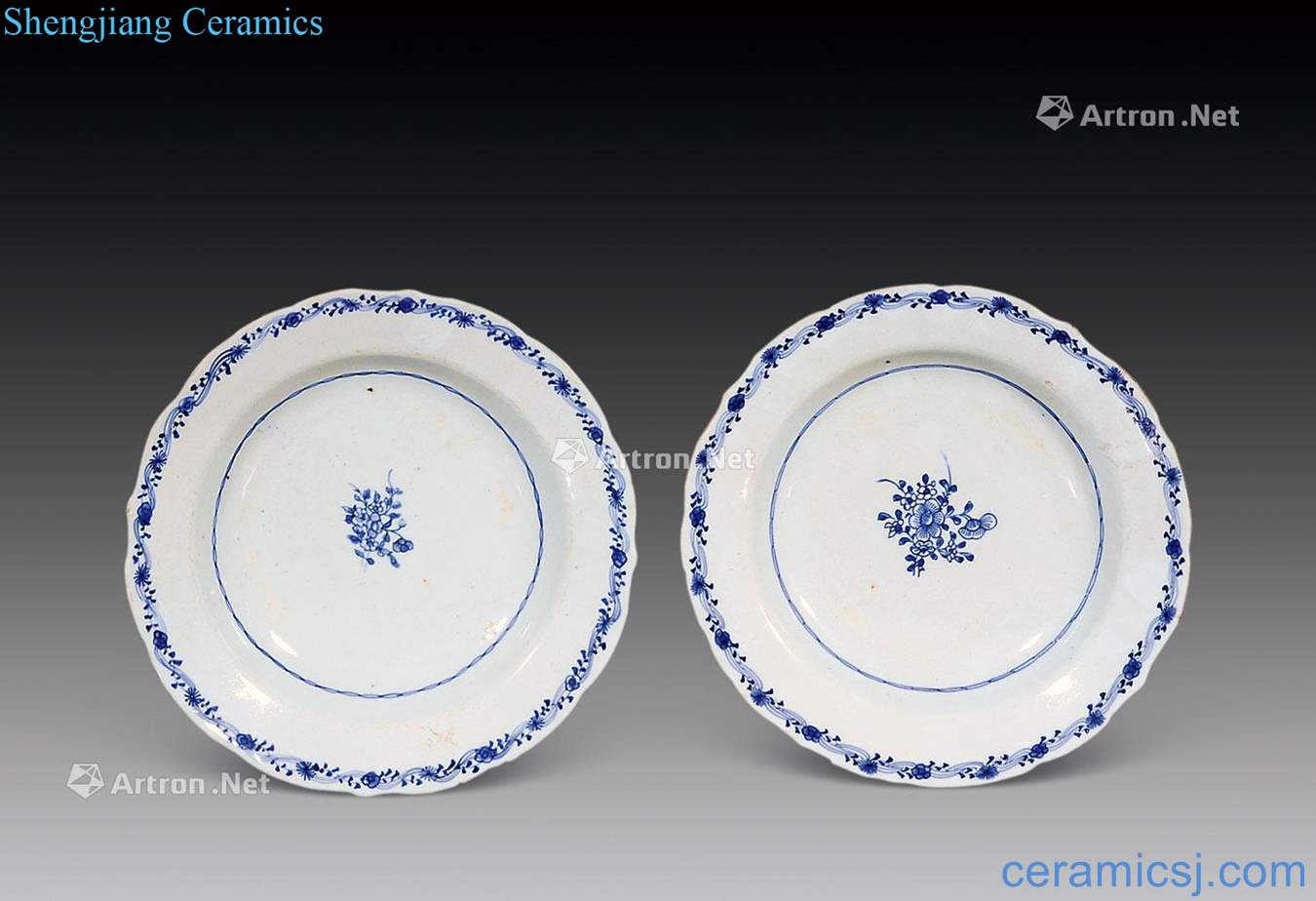 Qing qianlong Blue and white fold branch flowers tray (a)