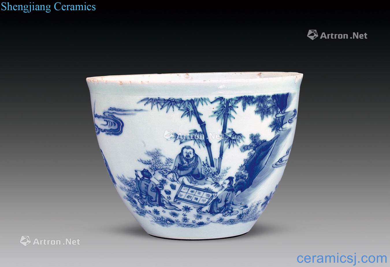 Ming chongzhen Blue and white coats beings cylinder