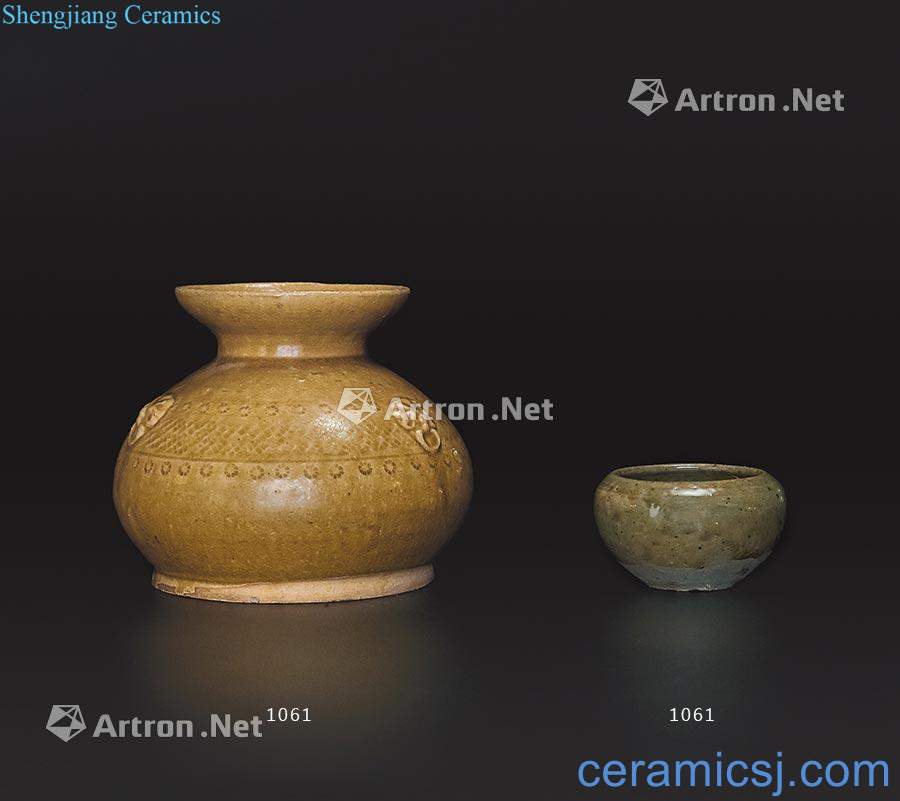 Jin yue ware spread first pot of green yellow glaze lattice patterns