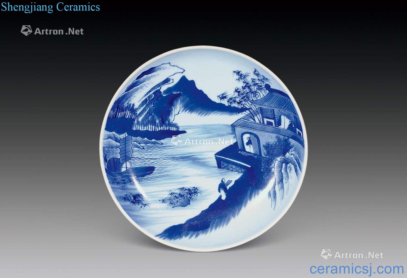 qing Blue and white landscape character lines