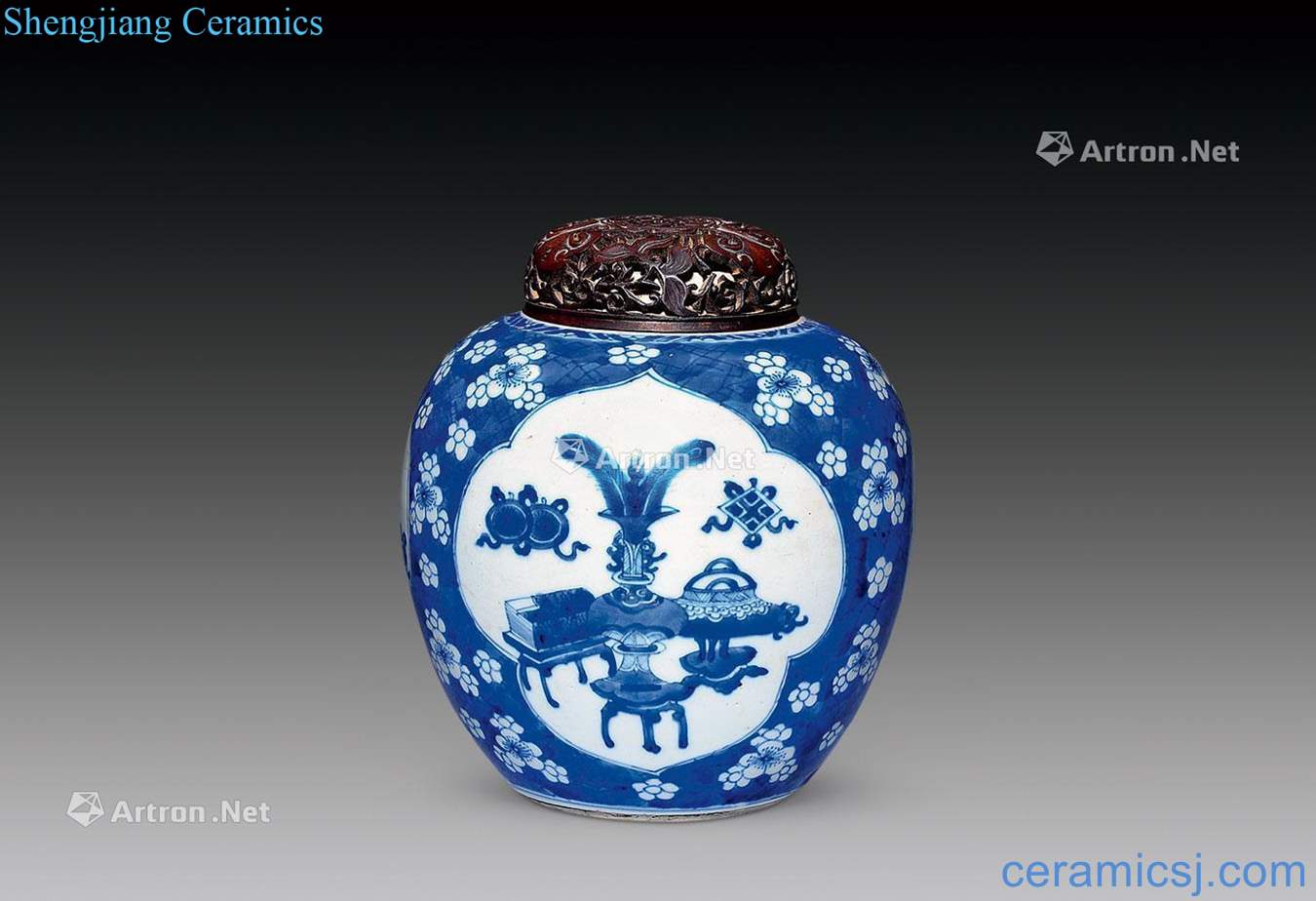 The qing emperor kangxi Blue and white ice plum medallion antique tougue cans