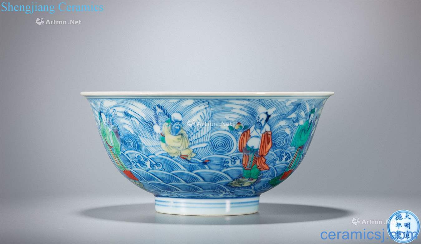 Qing yongzheng bucket color the eight immortals sea green-splashed bowls