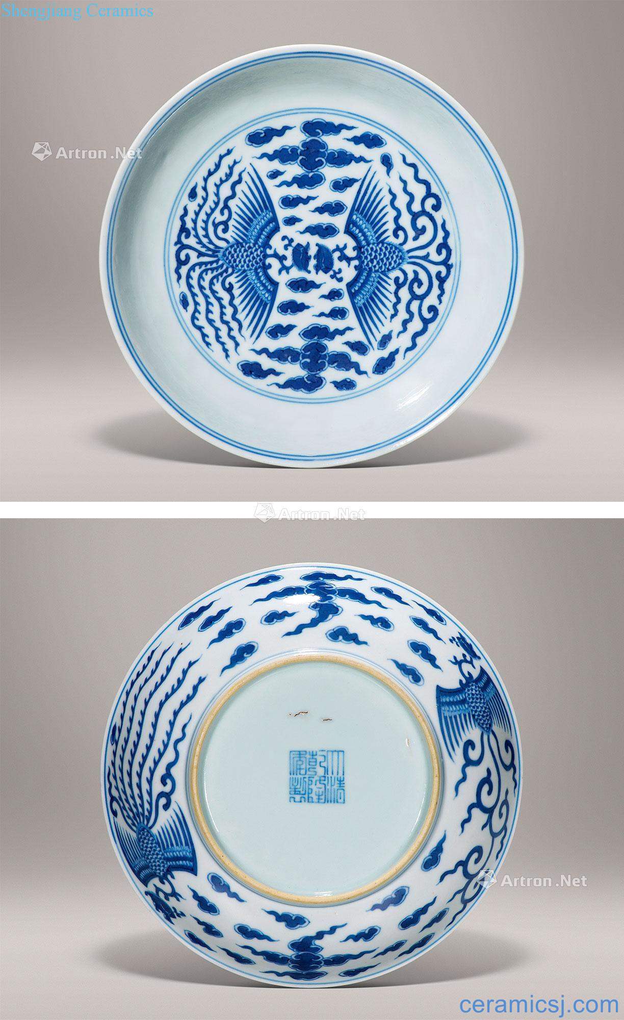 Qing qianlong Blue and white adversary chicken tray
