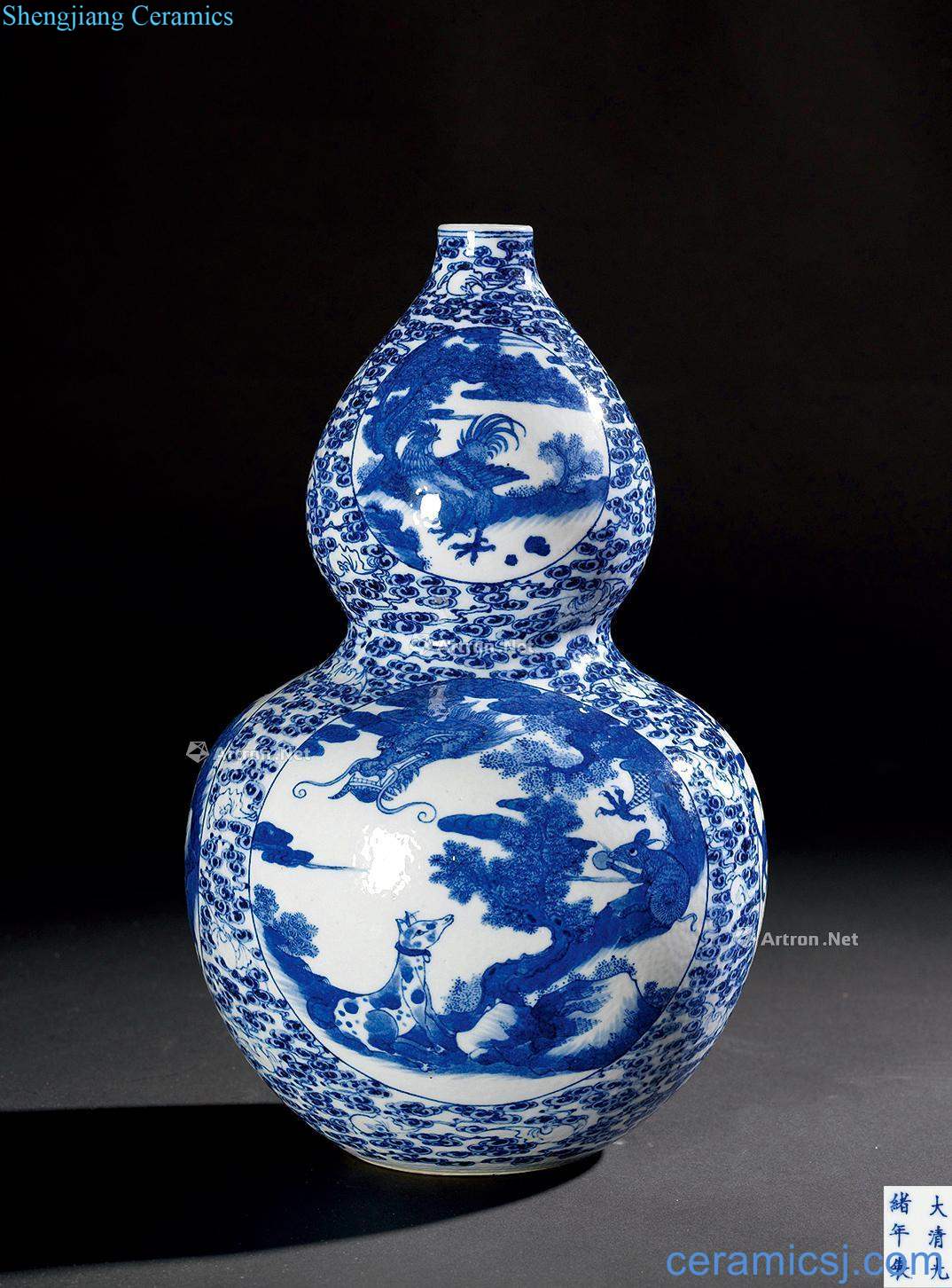Qing guangxu Blue and white Chinese zodiac chart gourd bottle