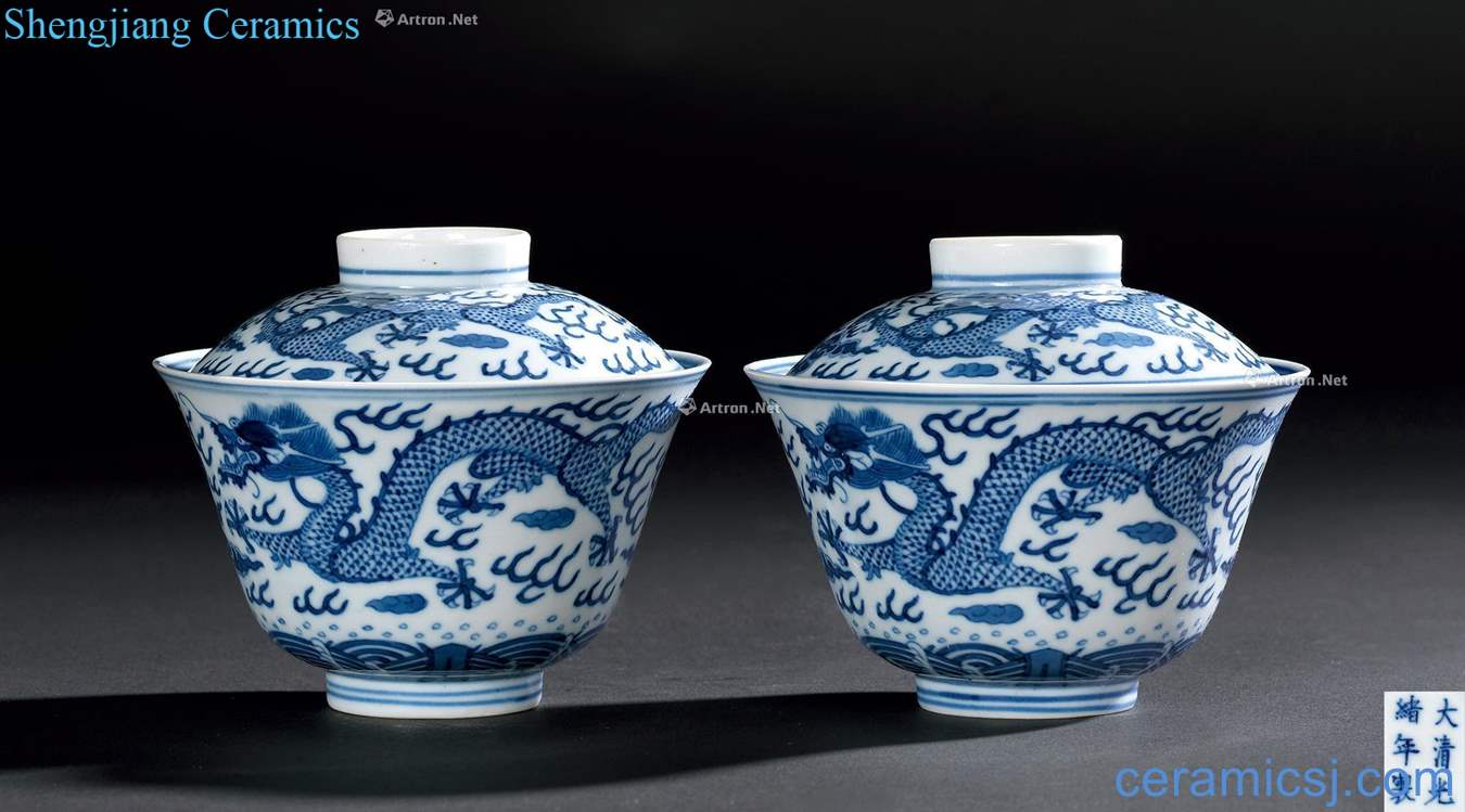 Qing guangxu Blue and white dragon tureen (a)