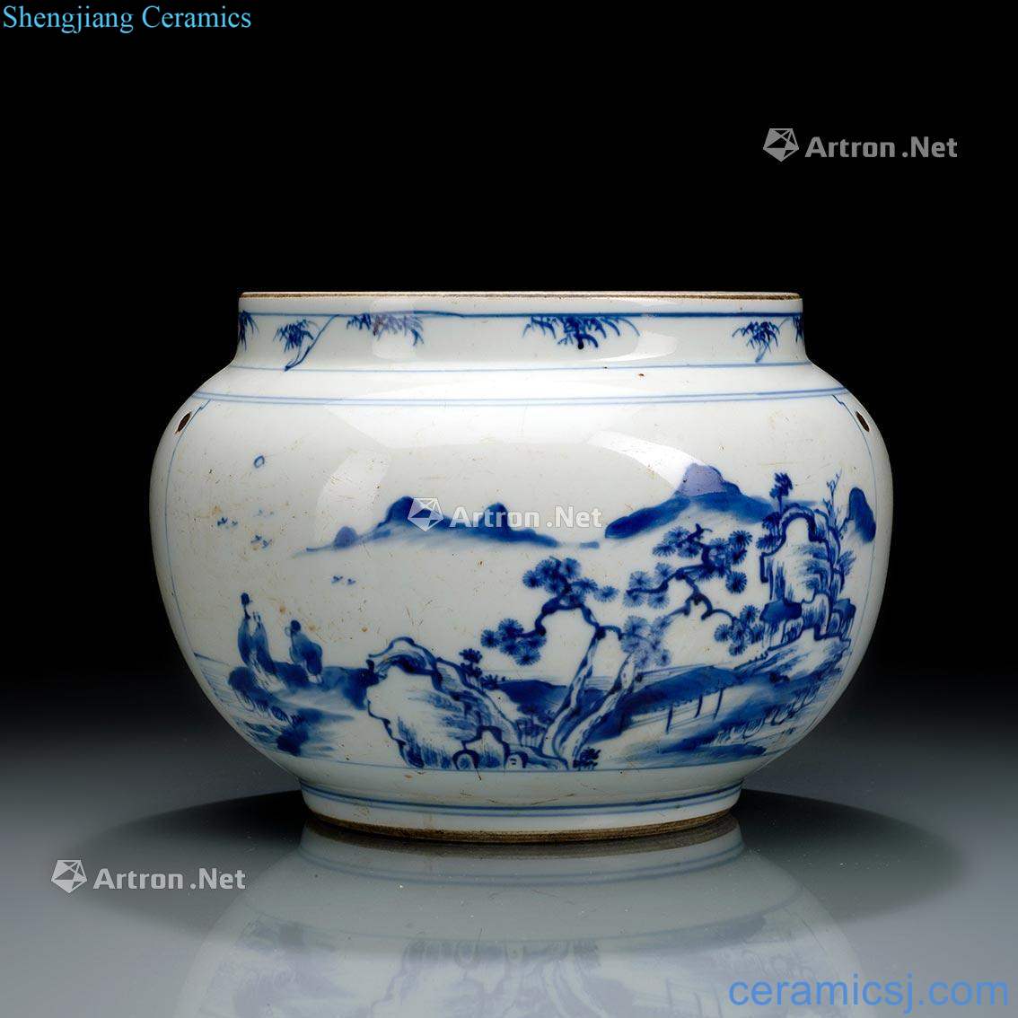 The qing emperor kangxi Under glaze blue and white landscape Gao Shitu bowl