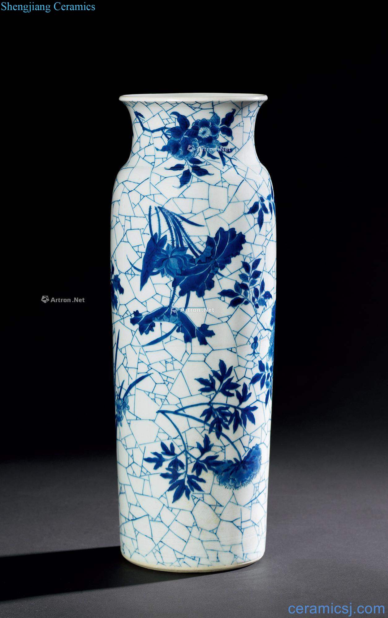 In the early qing Blue and white ruffled branch flowers ice MeiWen tube bottles