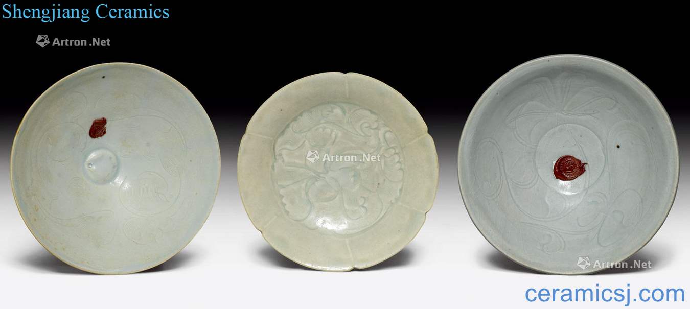Southern Song dynasty THREE QINGBAI GLAZED DISHES WITH INCISED AND COMBED FLORAL DESIGNS.