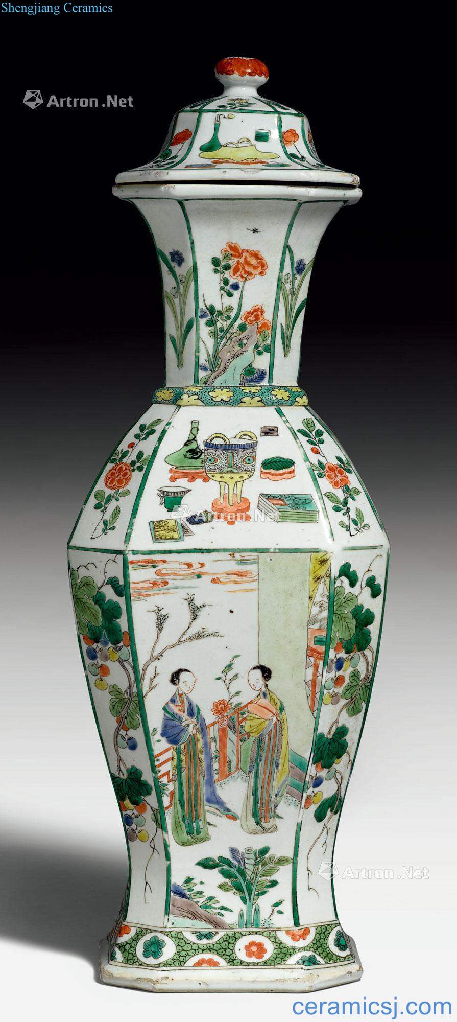 Kangxi period A FAMILLE VERTE OCTAGONAL BALUSTER VASE AND CO - VER.