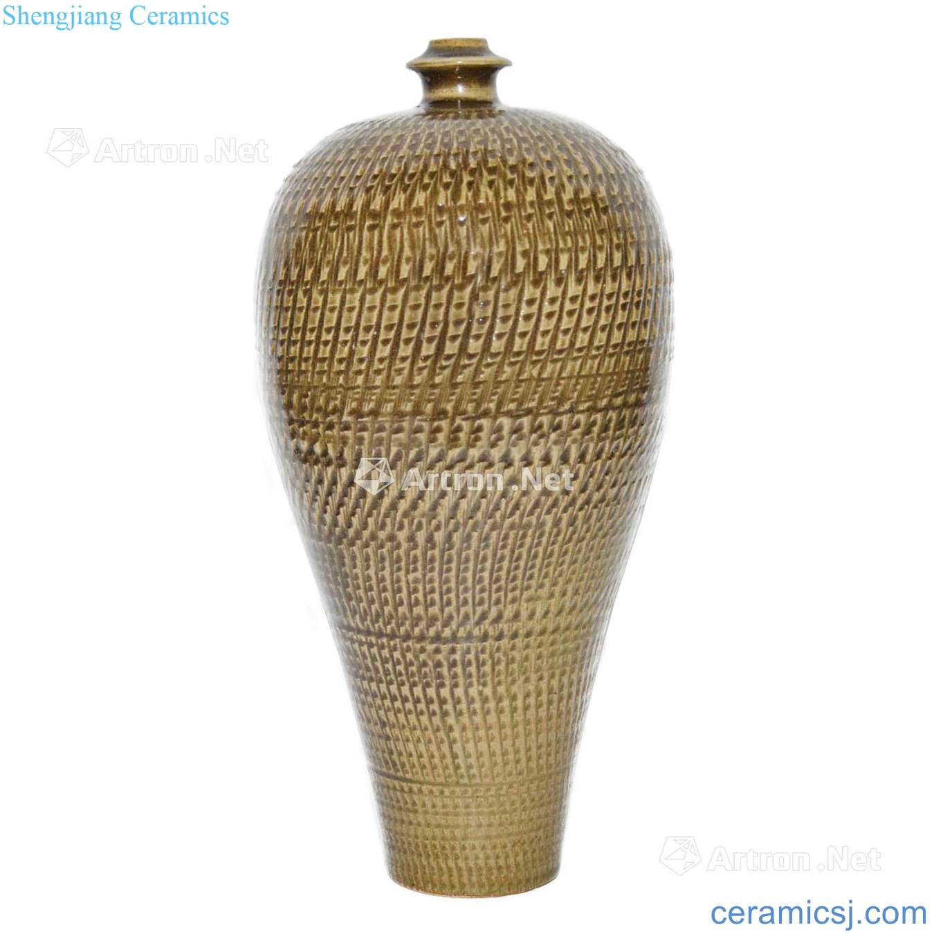 The song dynasty Yao state kiln weaving grain mei bottle green glaze