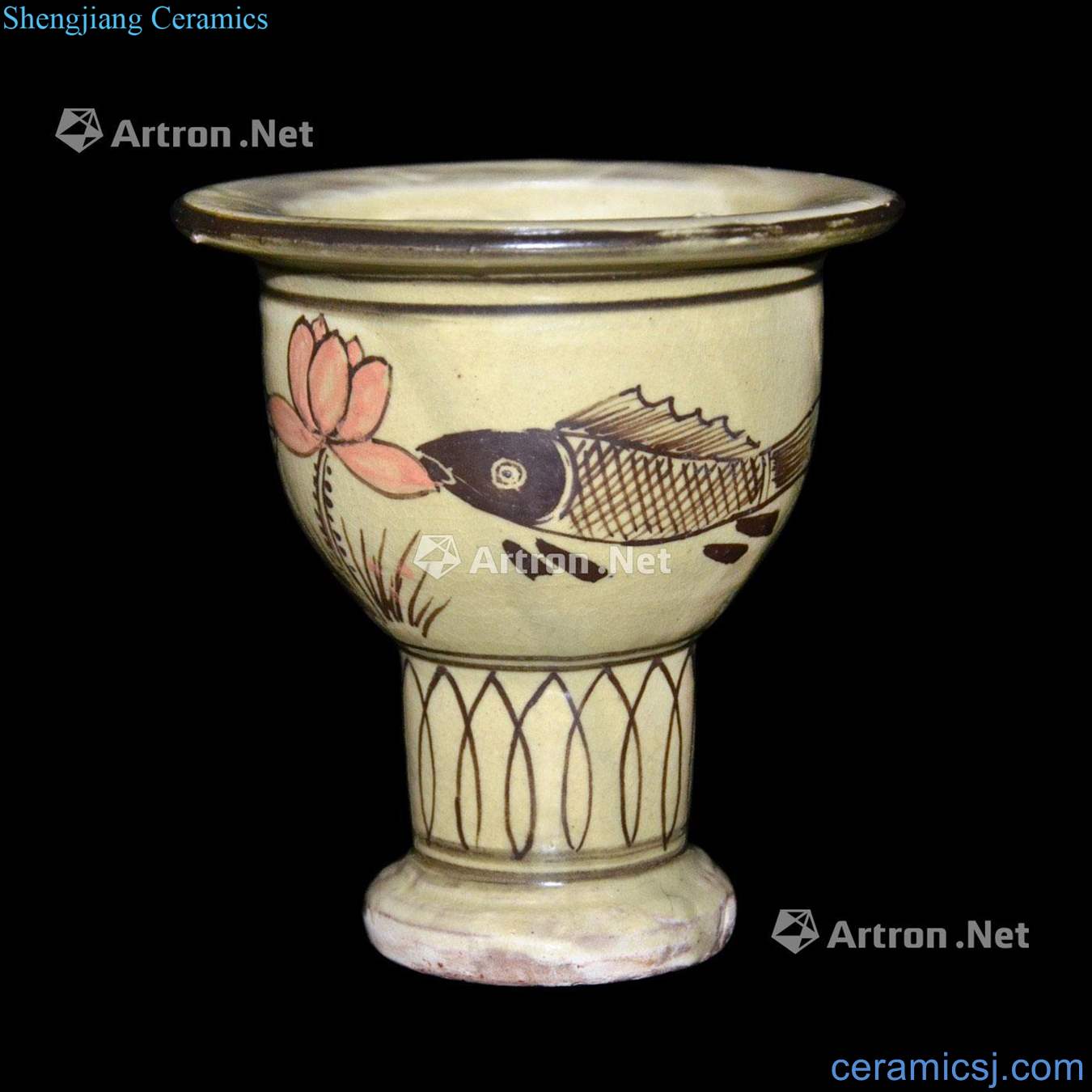 Song magnetic state kiln water painted lotus water-wave footed cup
