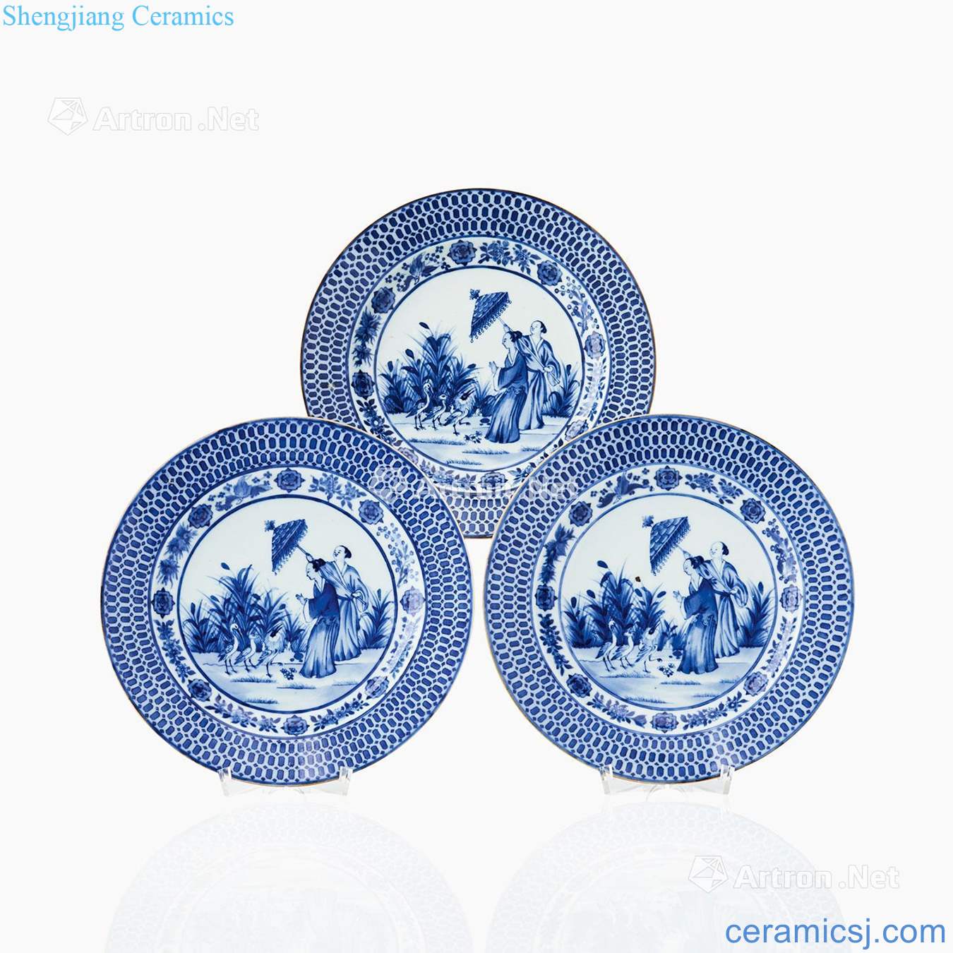 Qianlong blue 'dame au parasol Mrs (umbrella) plate (3) only