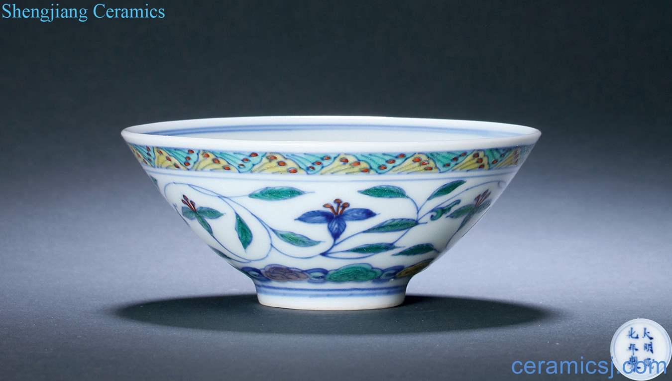 Qing yongzheng bucket colors branch flowers small bowl