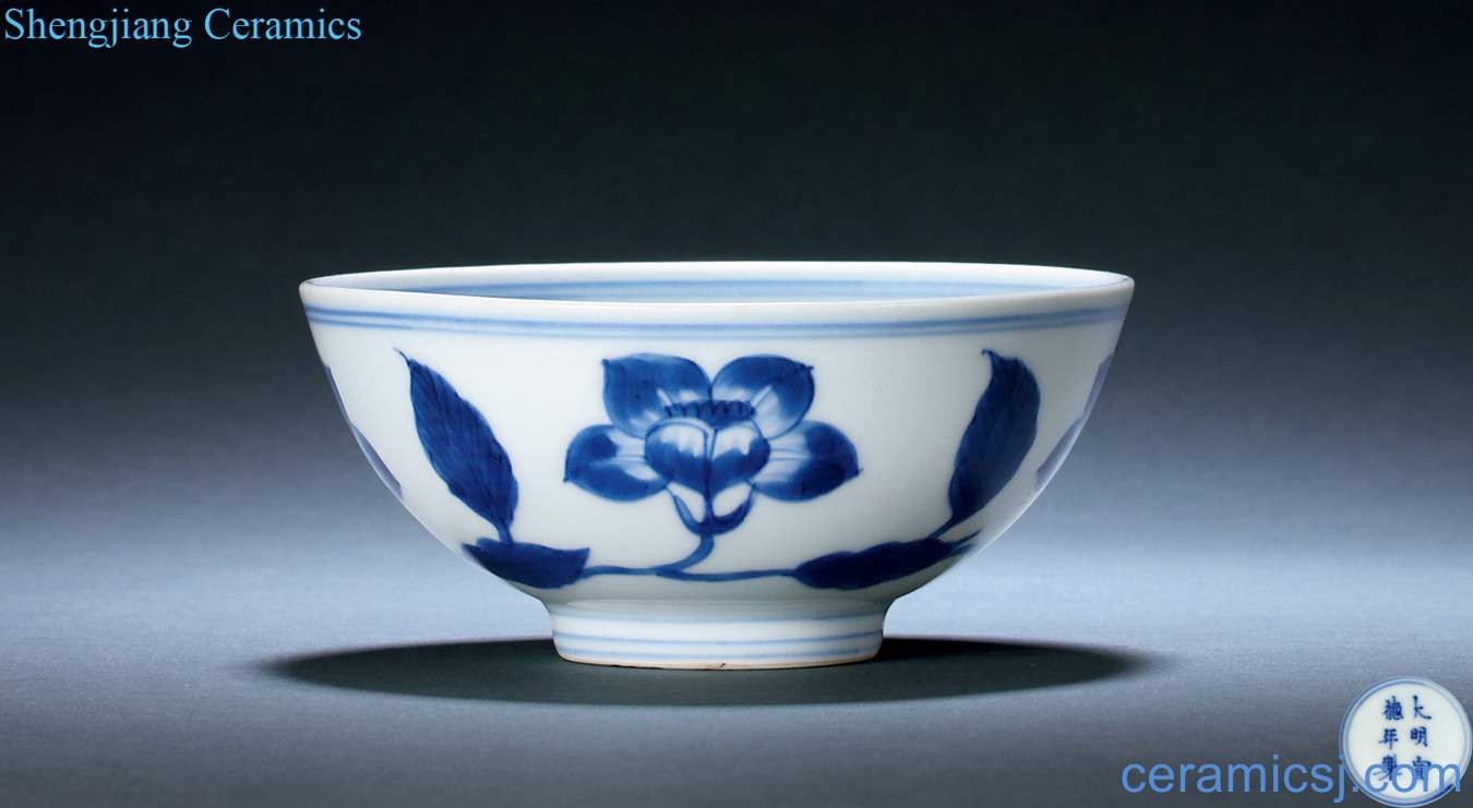 In the early qing Blue and white branch flowers green-splashed bowls