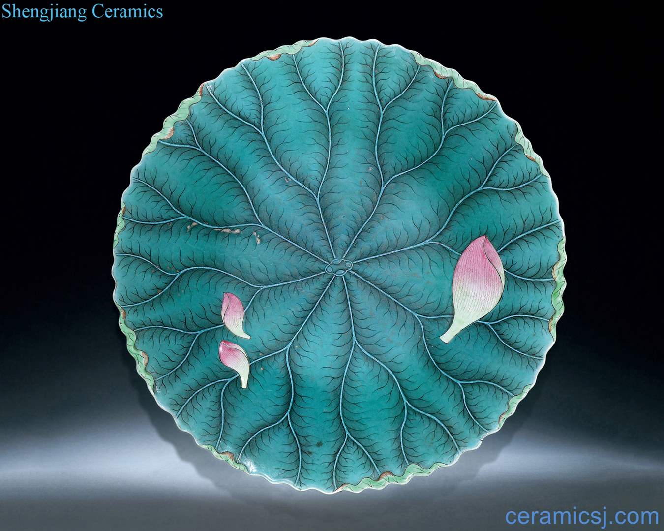 Qing jiaqing pastel pink lotus lotus leaf dish