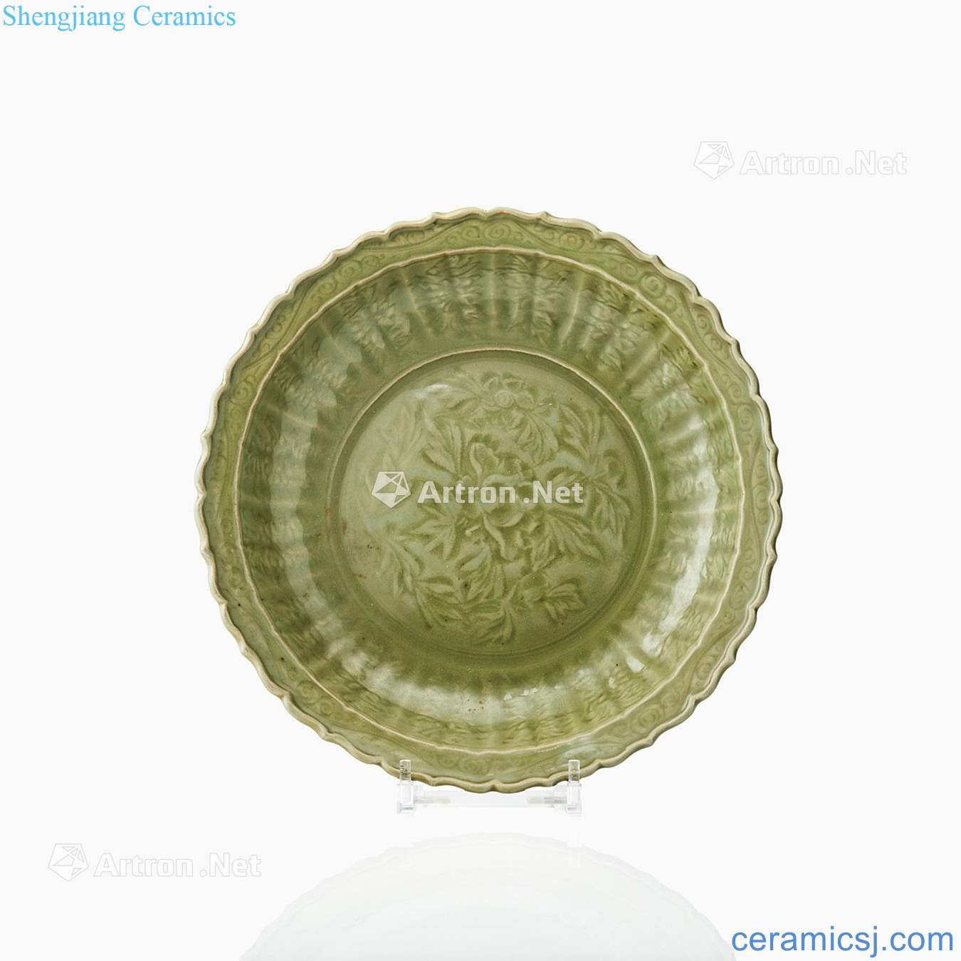 Longquan in early Ming dynasty carved peony disc plate