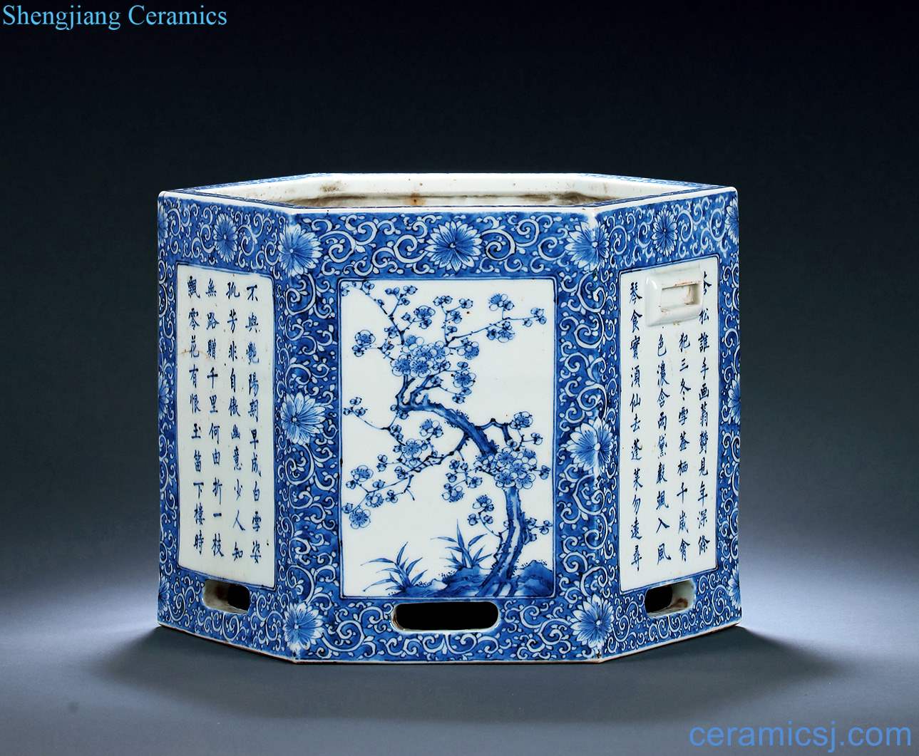 Qing daoguang Blue and white chrysanthemum patterns six-party basin