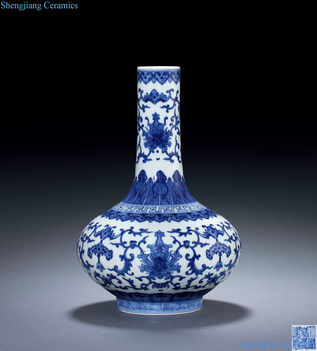 Qing jiaqing Blue and white celebrates the floral water chestnut flat bottles