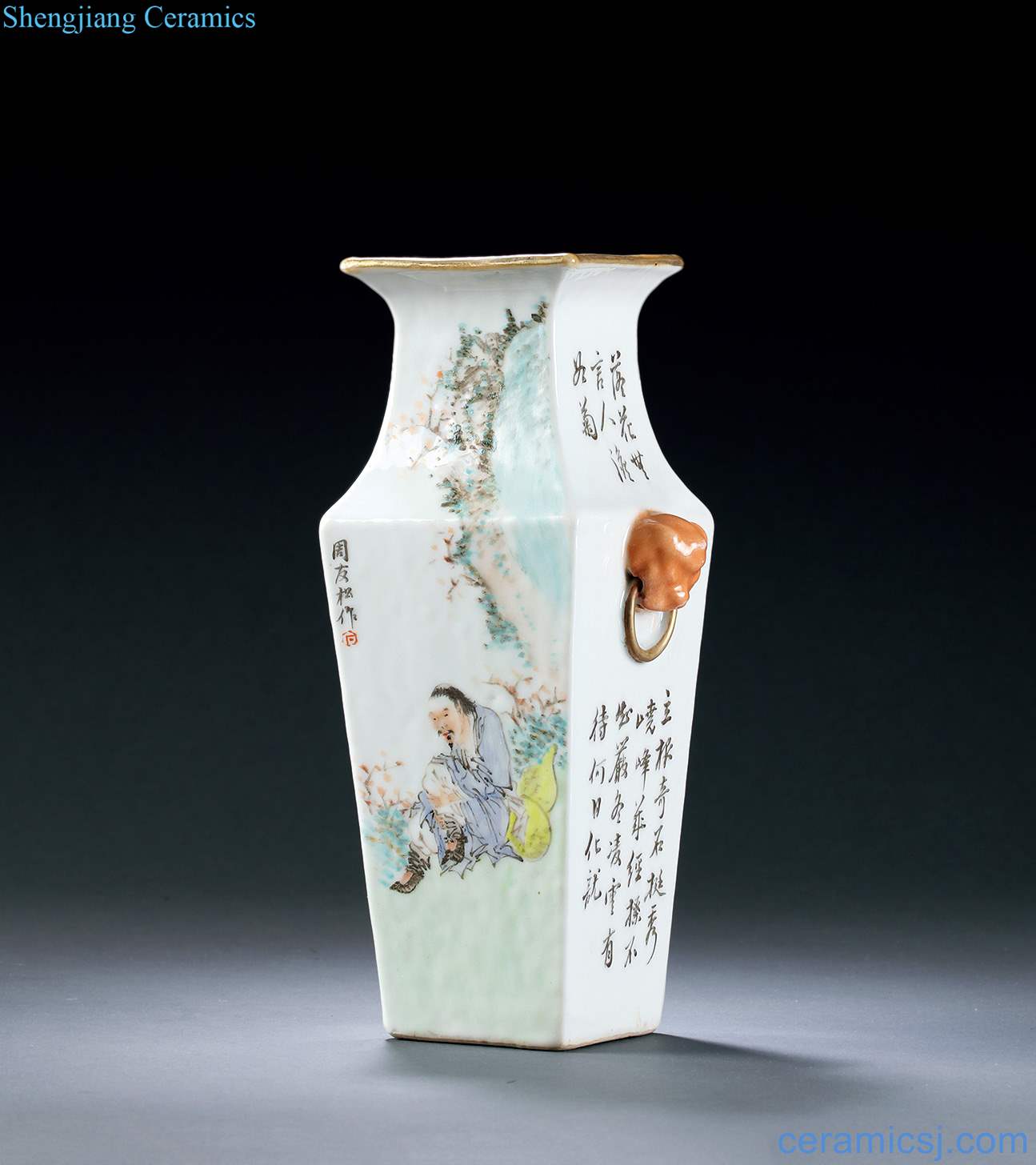 Qing guangxu Zhou Yousong as lie dormant light purple color master characters vase with a double lion
