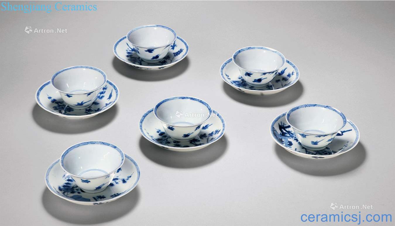 The qing emperor kangxi Blue and white the plum and the bamboo double qing six cups of Joe (a set of 12 pieces of six group)