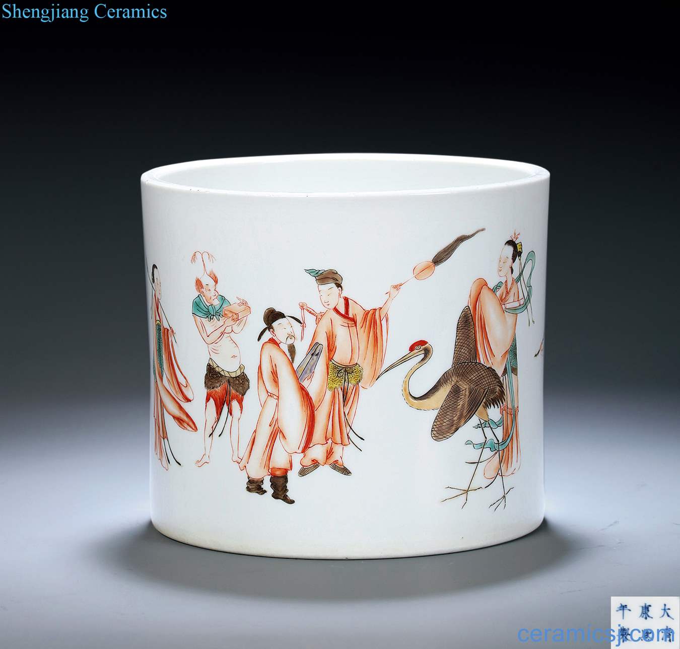 In late qing dynasty Alum grain brush pot red and colorful characters