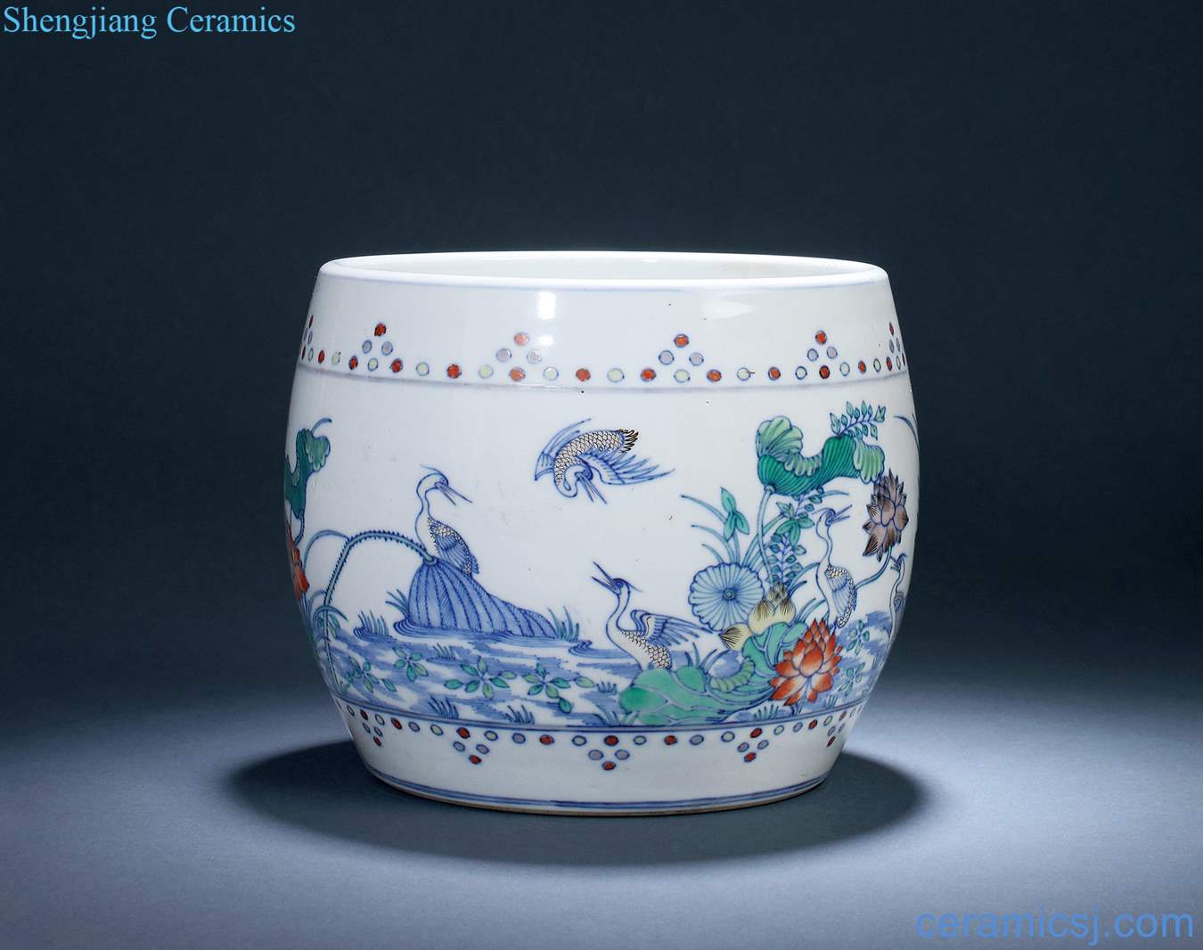 Mid qing bucket color lotus pond water birds small cylinder