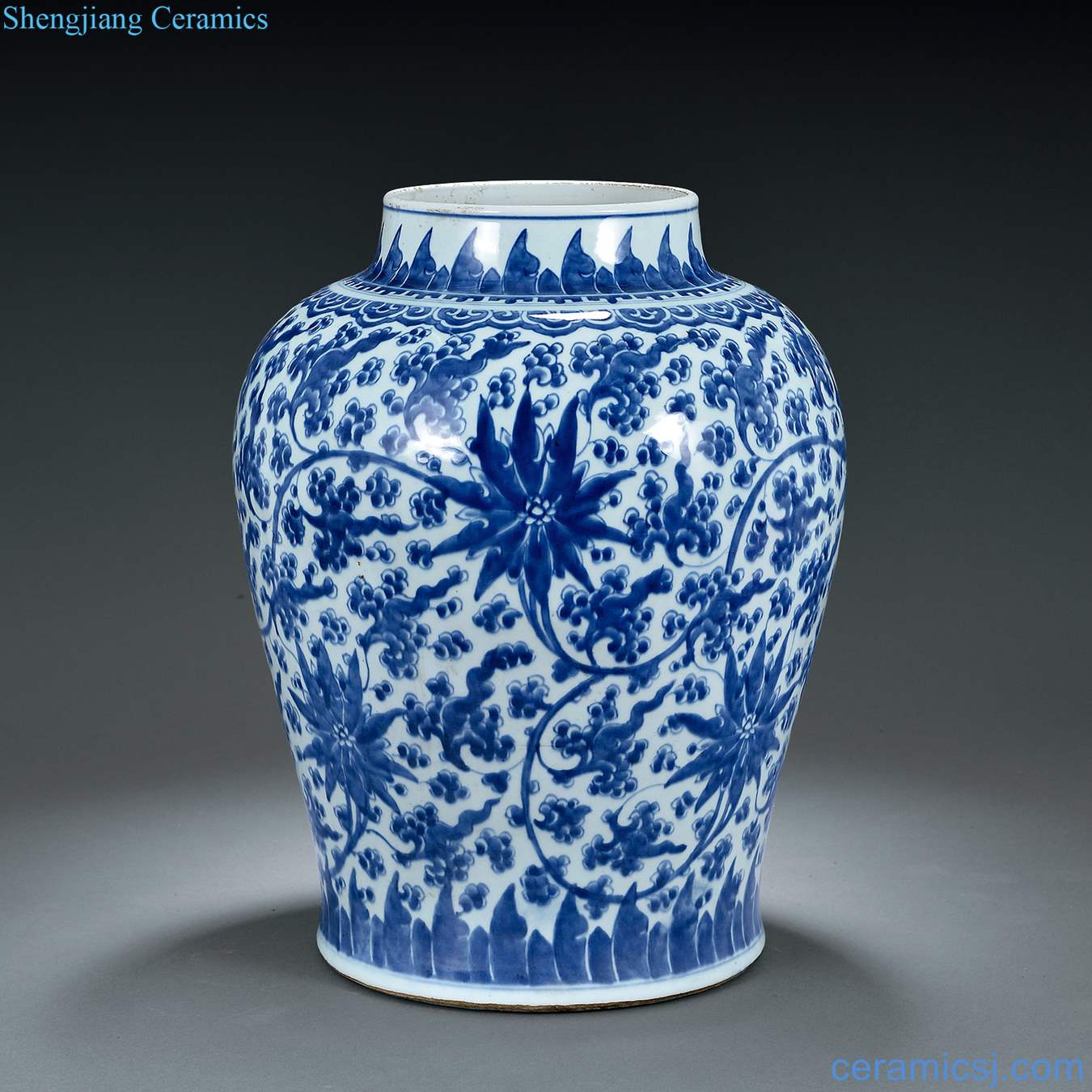 The qing emperor kangxi Blue and white tie up branch grain general pot flowers