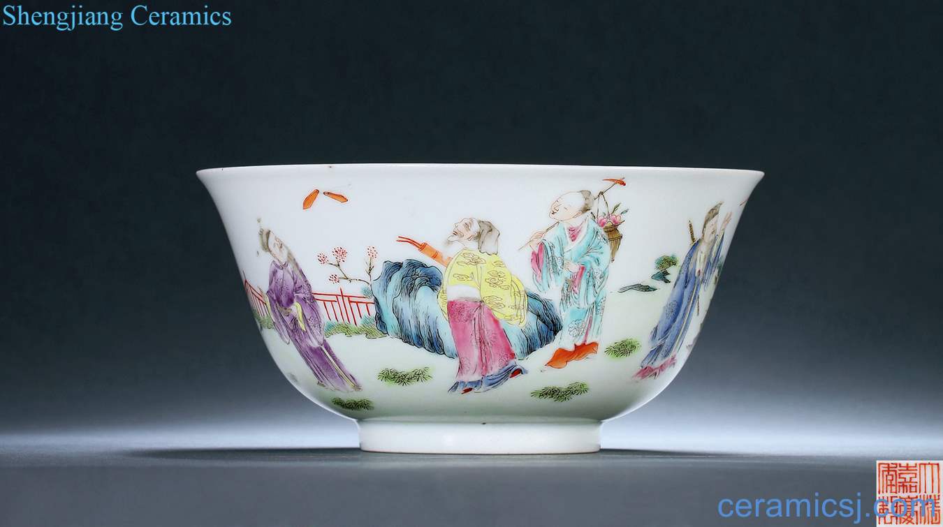 Qing jiaqing pastel painting figure bowl of the eight immortals characters