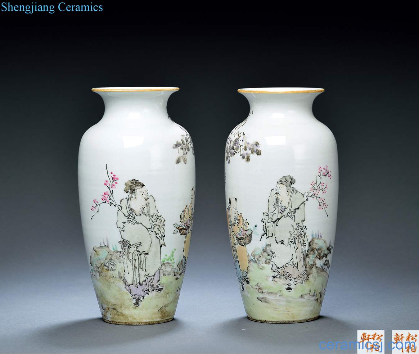 In late qing dynasty Shallow purple colour character poems bottle (a)