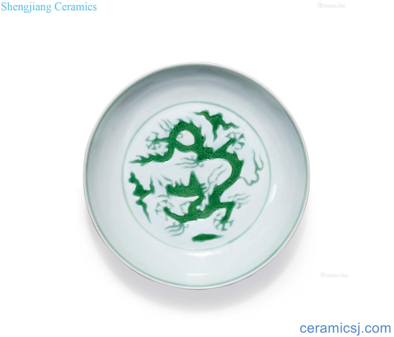 MingZhengDe White glazed dark carved sea green dragon pattern plate