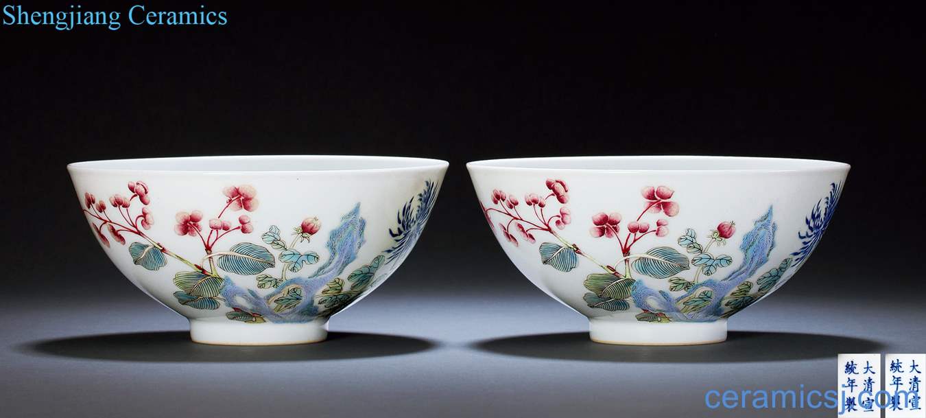Qing xuantong pastel flowers green-splashed bowls (a)