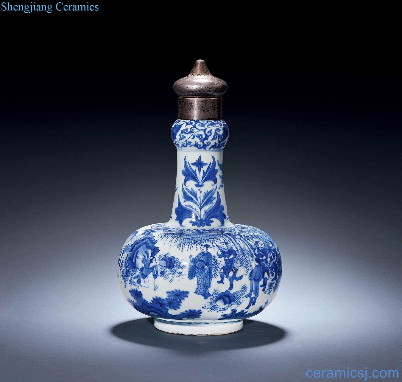 "Blue and white" the king of the Ming chongzhen seeking a figure bottles of garlic