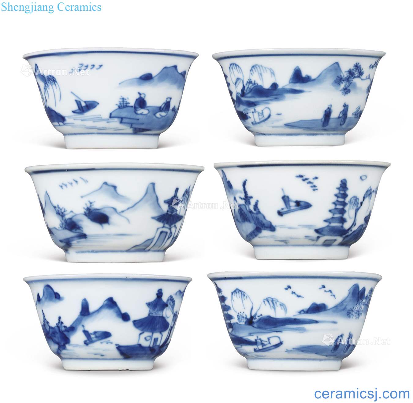 The qing emperor kangxi Blue and white landscape pattern (a set of 6 cups)