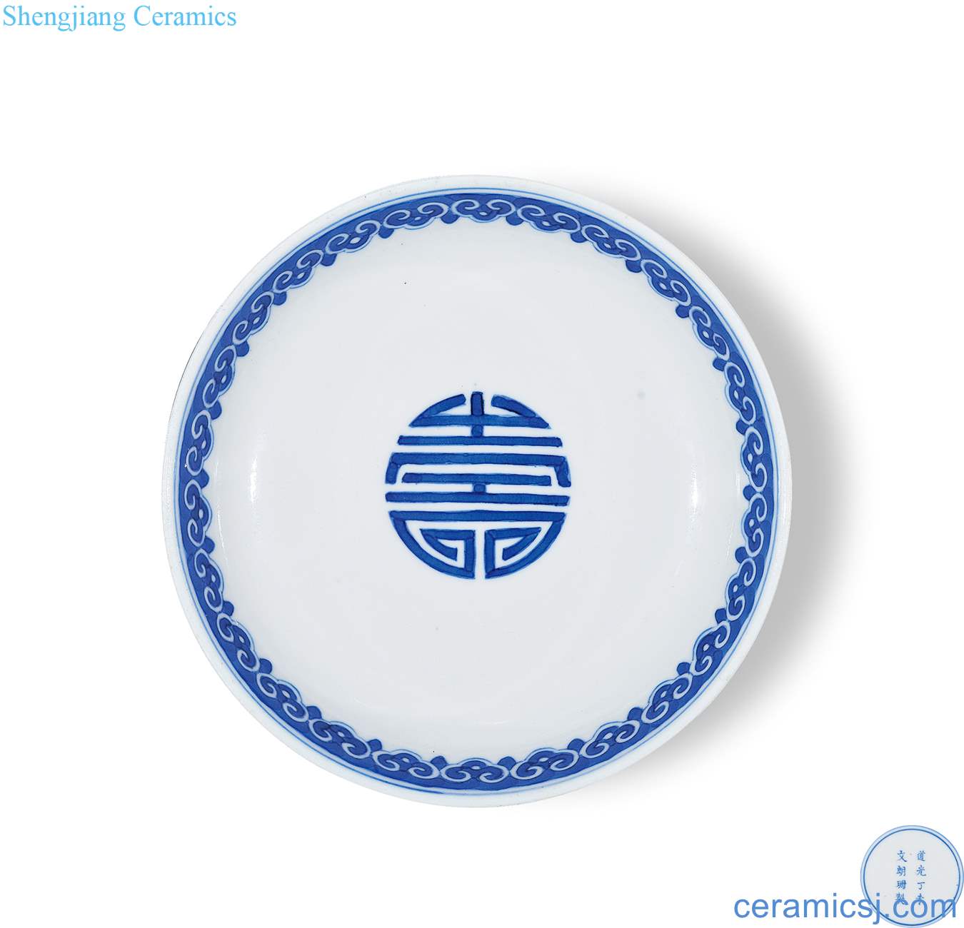 Qing daoguang Blue and white tie up lotus flower sweet "high mountain water long lines and tray