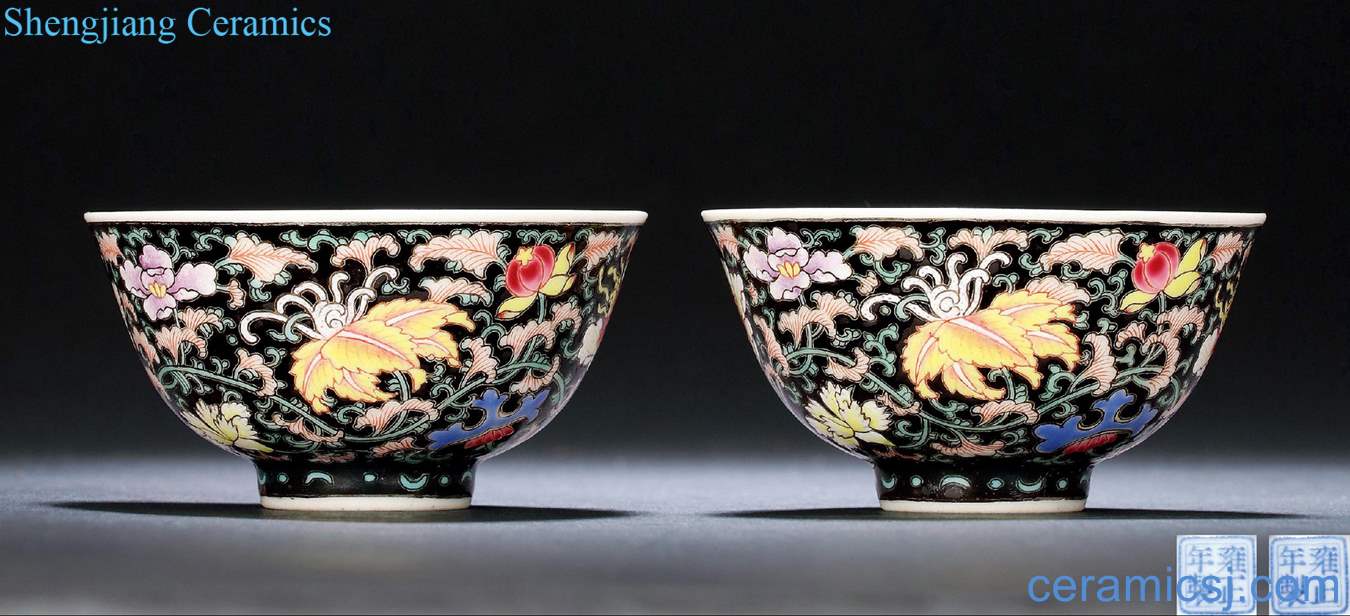 Mid qing The black color flower small cup (a)