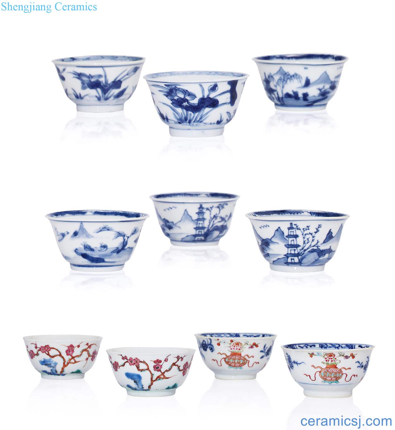 Blue and white painted lotus, the qing emperor kangxi, qianlong landscape figure cup number crunchers