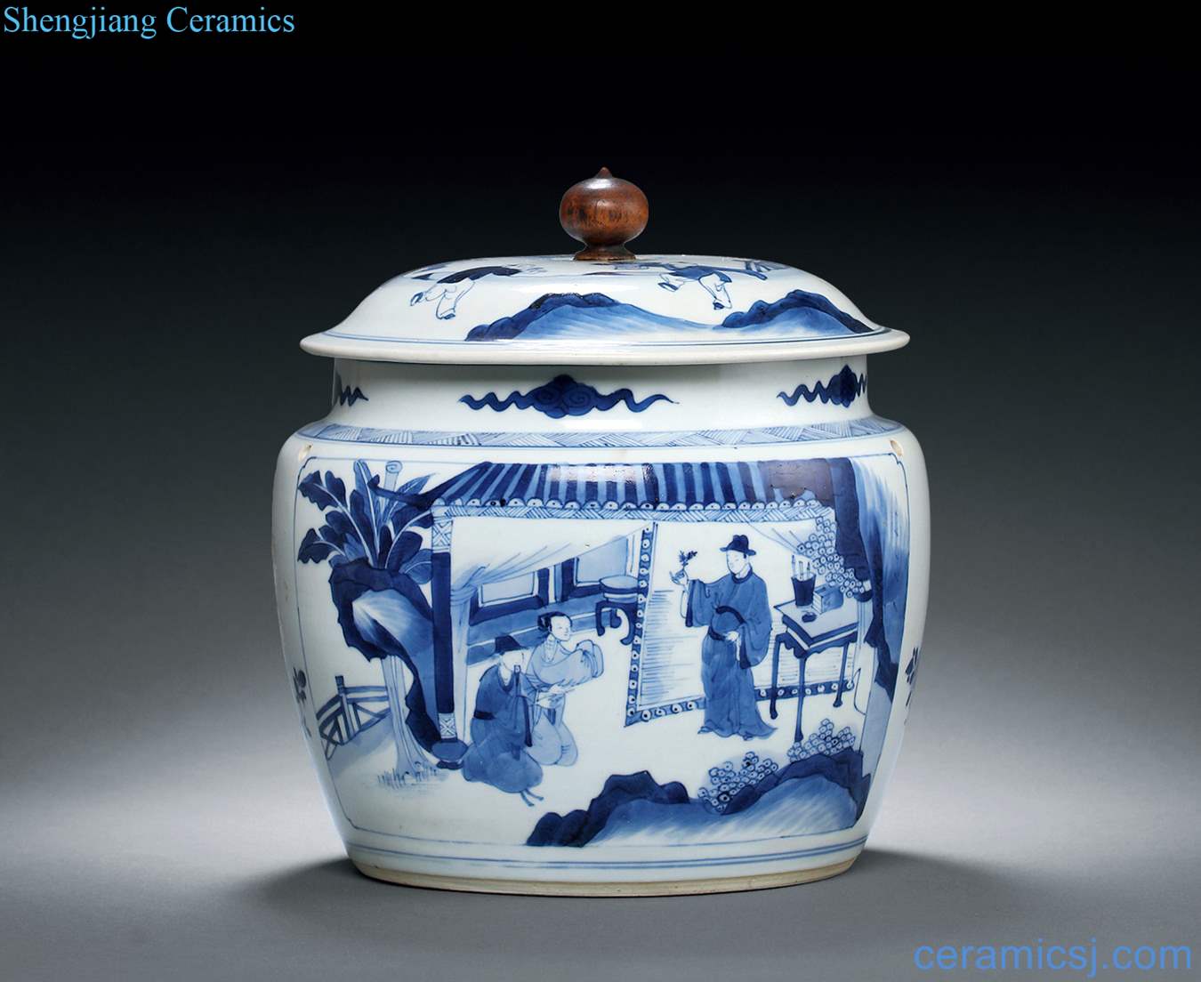 The qing emperor kangxi Blue and white porridge pot west wing characters