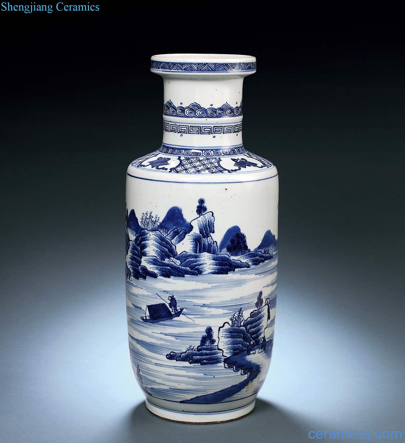 qing Blue and white landscape characters were bottles