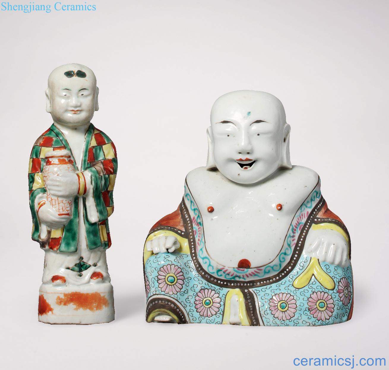 The qing emperor kangxi mid - Colorful good fortune the lad, enamel cloth-bag monk (two)