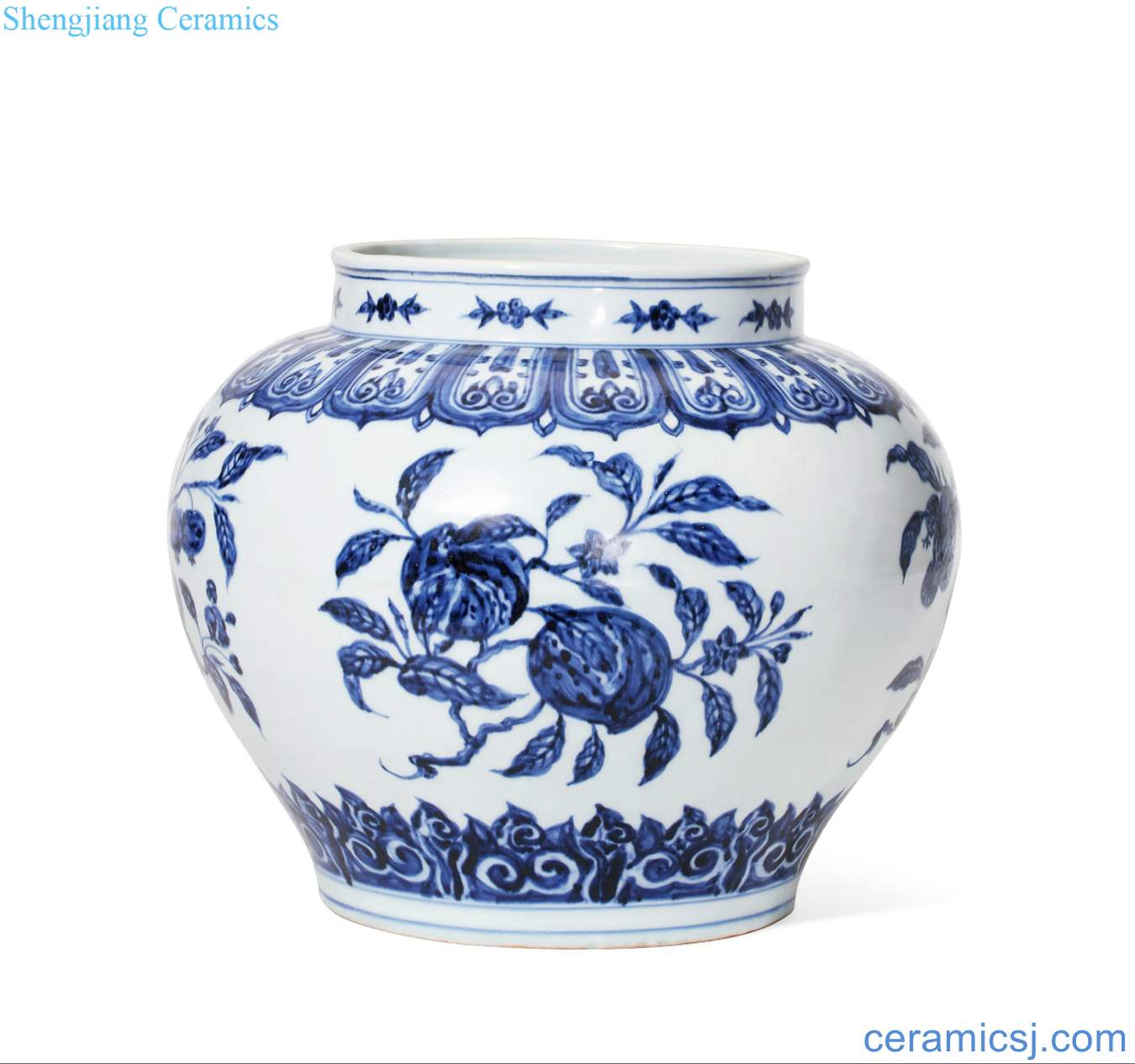 Ming xuande Blue and white ruffled branch flowers and grain big pot