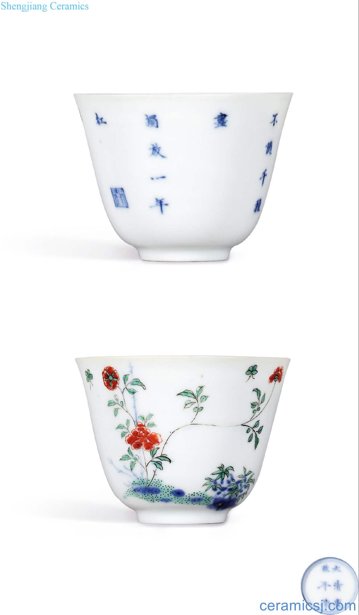 The qing emperor kangxi colorful flora cup "Chinese rose in October"