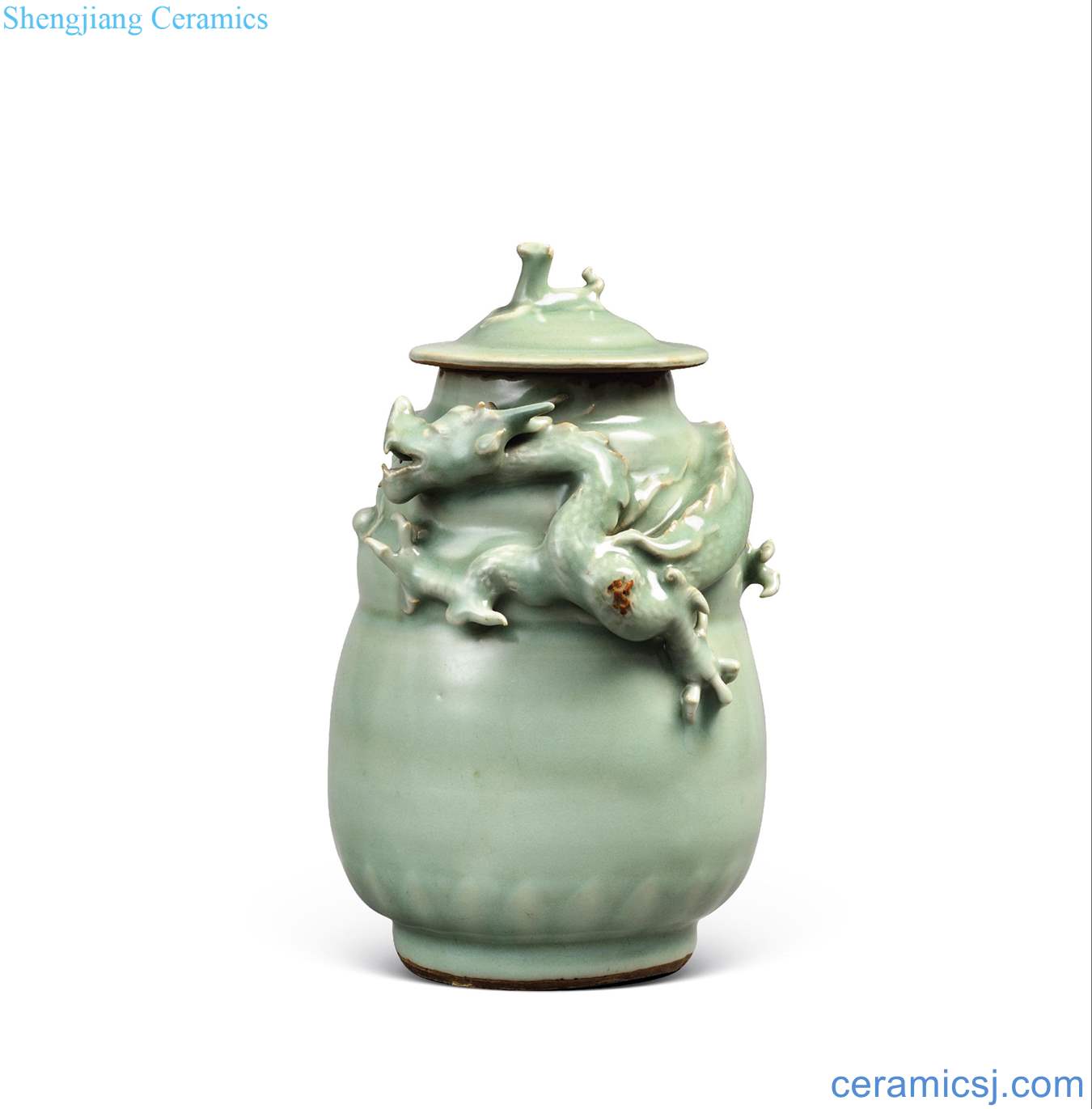 Southern song dynasty, yuan Longquan celadon panlong grain bottle cap