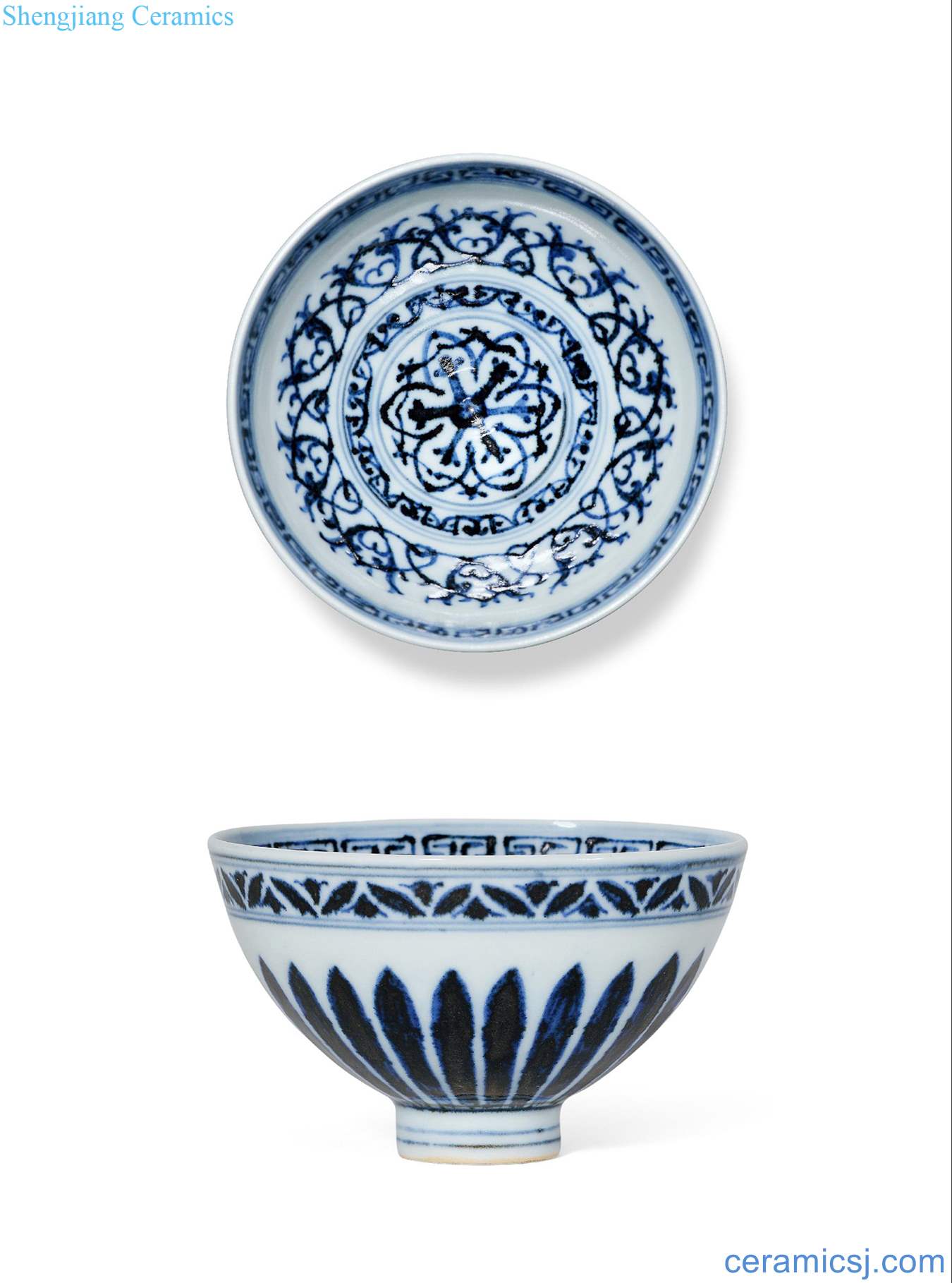 Ming yongle Blue and white flower tattoo heart bowls