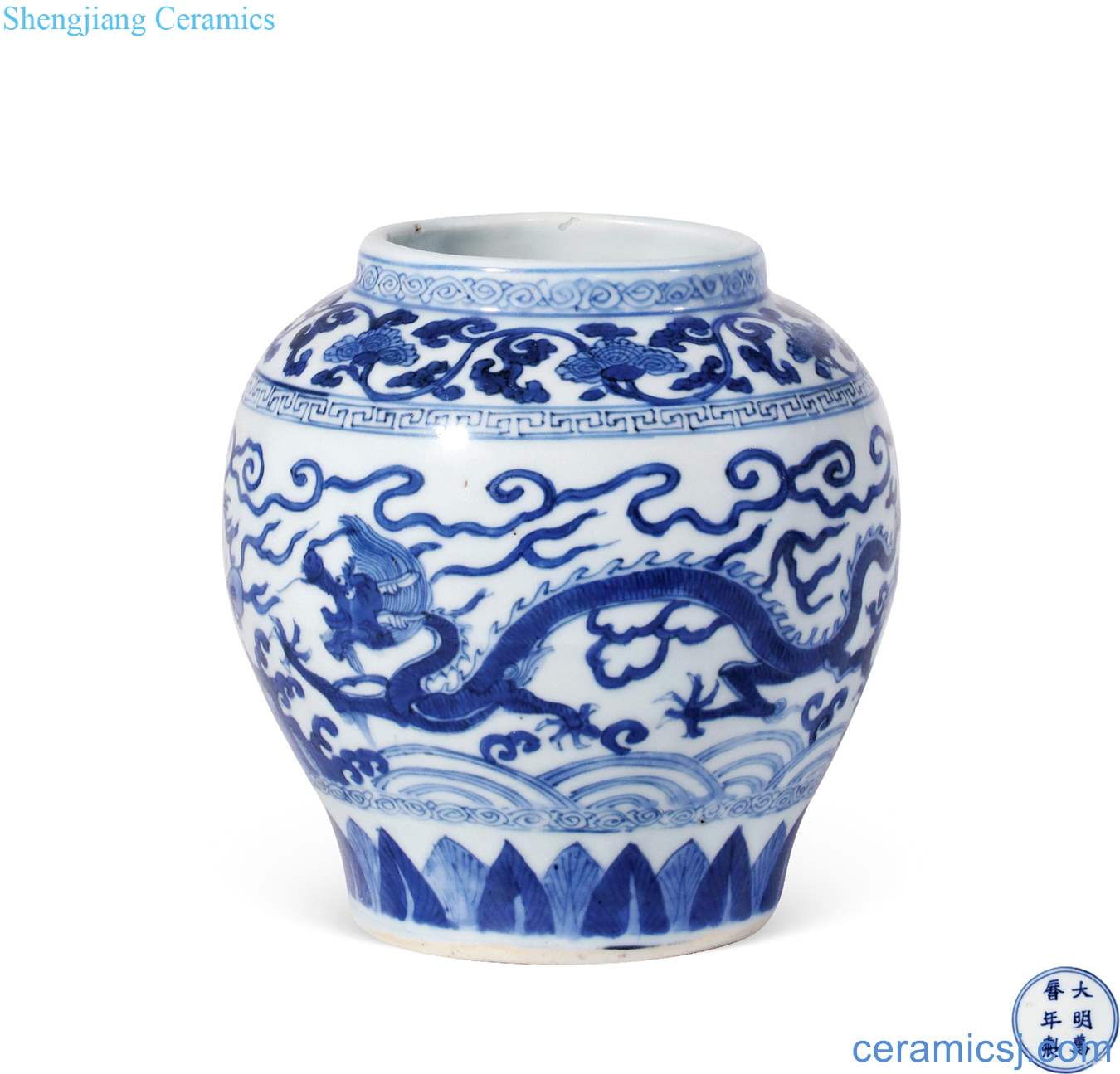 Ming wanli Blue and white waves hill YunLongWen cans