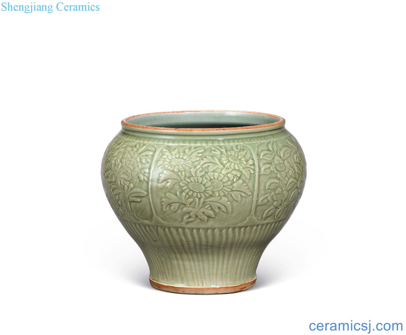 yuan Longquan celadon carved carved flower grain tank