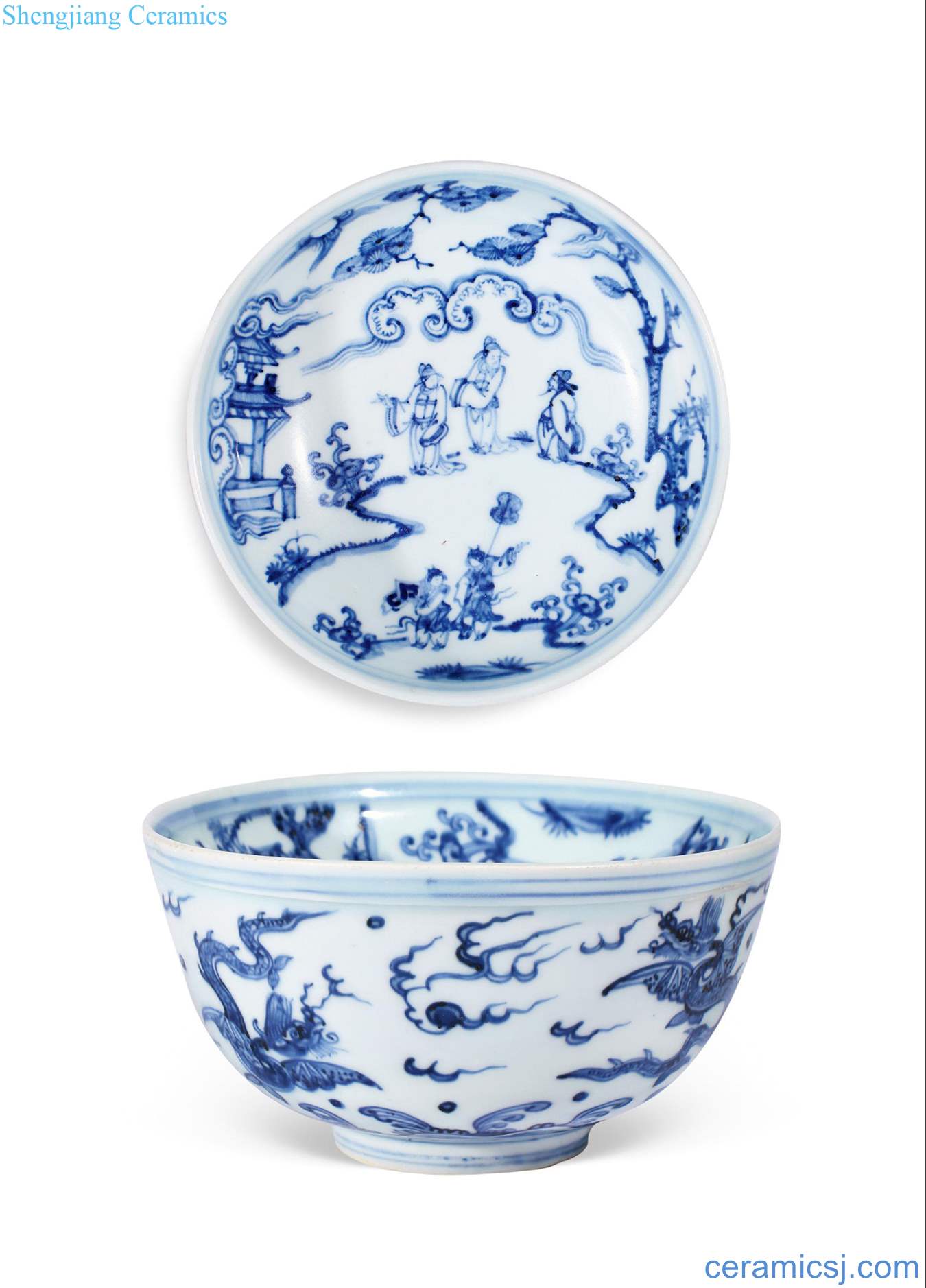 Ming hongzhi Blue and white coats dragon zhuge bowl