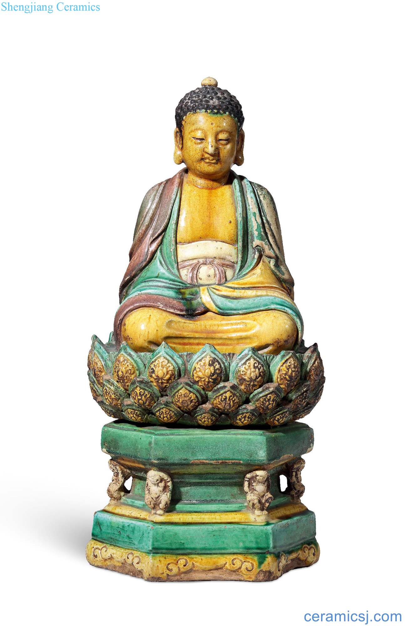 Ming Coloured glaze lotus Buddha statue