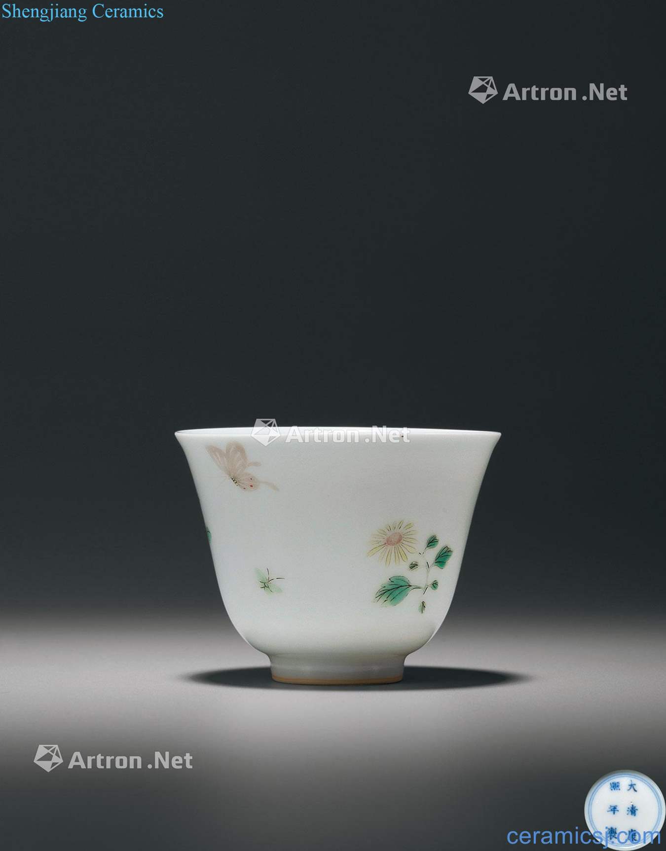 The qing emperor kangxi pastel flowers bees butterfly tattoo small cup