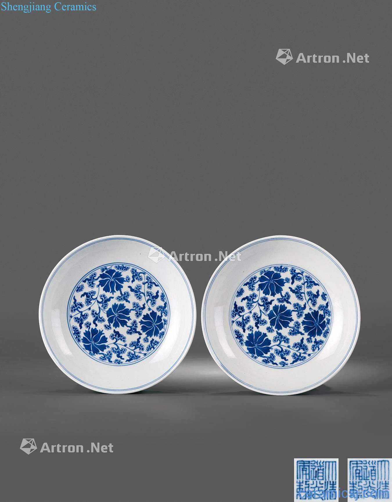 Qing daoguang Blue and white tie up branch flowers tray (a)