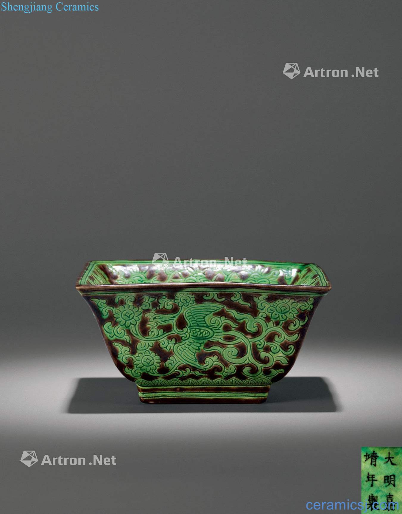 Ming jiajing Purple self-identify colourful feng green-splashed bowls